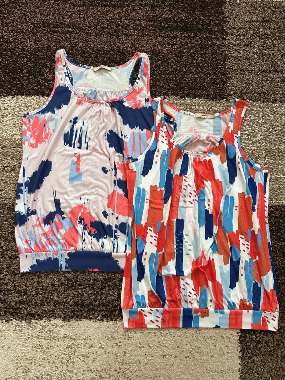 MIUSEY (M) x2 Coral Blue Abstract Blouson Racerback Tank Tops Loose Workout Soft